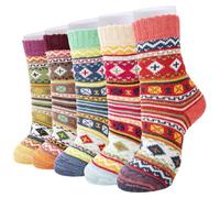 RnCop 5 Pairs Women Winter Socks, Thick Warm Thermal Wool Knitting Ladies Socks, Colourful and Quality Gifts for Women - Cross flower A