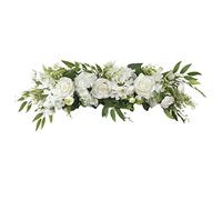 RNCOZE 25.6 Inch Artificial Rose Flower Swag with Green Leaves, Wedding Arch Flowers Spring Floral Swag, Wall Hanging for Home Party Decor (White)