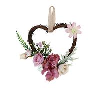 RNCOZE 6 Inch Heart Shaped Wreaths with Artificial Flowers and Green Leaves, Romantic Spring Rattan Wreath Rose Floral Wreath for Home Decor(Pink)