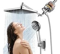 RNDIOZD Filtered Shower Head with Hand Combination 12 Inch Large Rectangular Chrome Rainfall Shower Head with 5 Modes Handheld Shower Combination Adjustable Double Shower Heads with Bracket and 11