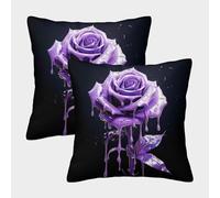 RNDKAUUIE A Purple Rose Set of 2 Decorative Cushion Covers Pillow Cases Throw Rose Pillow Covers Couch Pillowcase Sofa Home Car Decorative Throw Pillow Case 45x45cm