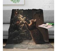 RNDKAUUIE Christmas Cat 3D Print Pattern Fleece Throw Blanket Girly Blanket for Kids Adult Plush Blanket Fuzzy Blanket for Sofa Bed Room Single 40x50inch(100x130cm)