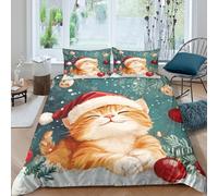 RNDKAUUIE Christmas Cat 3D Printed Bedding Sets Lightweight Microfiber Quilt Cover Cute Pets Comforter Cover with Pillow Shams 3 Pieces For Kids Boys Teen Men Double（200x200cm）