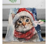 RNDKAUUIE Christmas Cat Blanket 3D Printed Fleece Throw Blanket for Kids Teens Adults Soft Soft Fluffy Flannel Blanket for Holiday Bed Couch Double 50x60inch(127x152cm)