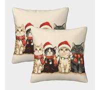RNDKAUUIE Christmas Cat Set of 2 Cushion Covers Square cute Pillow Covers Invisible Zipper Washable Throw Pillow Case Pillow Cases for Living Room, Sofa,garden 40x40cm