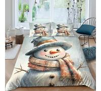 RNDKAUUIE Christmas Snowman 3D Printed Bedding Set Lightweight Easy Care Microfibre Soft Christmas Comforter Cover with Pillowcase 3 Pieces Shams for All Seasons King(220x240cm)
