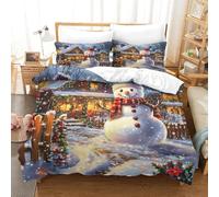 RNDKAUUIE Christmas Snowman 3D Printed Bedding Sets Lightweight Easy Care Microfibre Soft Christmas Comforter Cover with Pillow Shams 3-Piece For Kids Boys Teen Men Single（140x200cm）