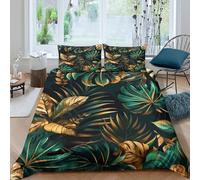 RNDKAUUIE Gold Leaves 3 Pieces Duvet Cover with Pillowcase Microfiber Bedding Set, 3D Print Leaf Duvet Quilt Cover&Pillowcase Closure, Super Soft Duvet Cover for Kids King（220x240cm）