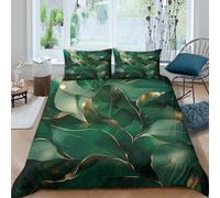 RNDKAUUIE Gold Leaves 3D Printed Bedding Sets Lightweight Easy Care Microfibre Soft Leaf Comforter Cover with Pillowcase 3 Pieces Shams for All Seasons Double（200x200cm）