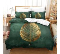 RNDKAUUIE Gold Leaves 3D Printed Bedding Sets Lightweight Microfibre Hidden Zipper Leaf Comforter Cover with Pillow Shams 3-Piece Shams for All Seasons Super King（260x220cm）