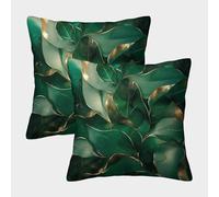 RNDKAUUIE Gold Leaves Set of 2 Cushion Covers Pillow Cases Pillowcase Square Soft Throw Golden Leaves Pillow Covers for Sofa Living Room Couch Bed with Invisible Zipper 45x45cm