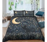 RNDKAUUIE Moon Stars 3D Print Bedding Set Duvet Cover 3 Pieces Stars And Moon Comforter Cover with Pillowcase For Kids Boys Teen Men Soft Lightweight Quilt Cover Bedroom Double（200x200cm）
