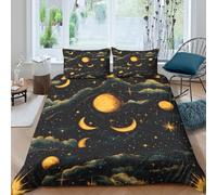 RNDKAUUIE Moon Stars 3D Printed Bedding Sets Lightweight Easy Care Microfibre Soft Stars And Moon Comforter Cover with Pillow Shams 3 Pieces For Kids Boys Teen Men King（220x240cm）