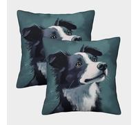 RNDKAUUIE Painted Border Collie Cushion Cover Pillow Cases Ornament Collie Pillow Cover Decor for Home Livingroom Couch Bed Sofa Decorate Throw Pillow Case Invisible Zipper 50x50cm