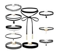 Rndqw 10PCS 90S Choker Necklace Set, Black Choker Necklaces for Women | Black Style Expression Value, Versatile Fashion Applications, Creative fashion statements for Different Social