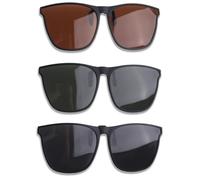 Rnemitery 3 Pcs Clip-On Sunglasses, UV400 Protection Anti-Glare Flip-Up Design for Driving Fishing Outdoor, Resin Frame Lens 13x5.1 cm, Black Gray Brown Dark Green