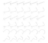 Rnemitery 36Pcs Clear Nose Studs, Hypoallergenic Plastic Piercing Retainers,School Tiny L Shape & Straight Studs for Mri Surgery 20G (0.8mm)