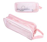 Rnemitery Clear Pencil Case, Transparent Mesh Design, Large Capacity with 2 Compartments, See Through Pencil Case for Exams, School Stationery Organiser for Girls Boys College Students (Pink)