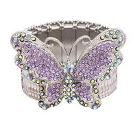 Rneyflow - Elegant Austrian Crystal Butterfly Stretch Bracelet for Bride, Large, Metal, Glass
