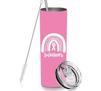 RNFENQS Pink Ribbon Logo Breast Cancer Awareness Skinny Tumbler Cup with Straw Lid, Breast Cancer Gift 20 OZ Insulated Vacuum Slim Travel Coffee Mug for Women