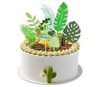 RNFKSU 1 Piece Of 4-Year-Old Dinosaur Insert, 7 Pieces Of Green Leaf Insert, Cake Dessert Decoration, Birthday Celebration Accessories, Children'S Party Decorations.