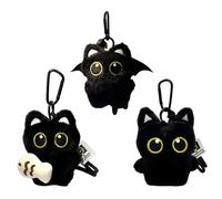 RNFKSU 3 Little Black Cat Pendants, Cute Soft And Cute Plush Ornaments, Exquisite Backpack Decoration Accessories, Practical Anti-Lost Keychain.