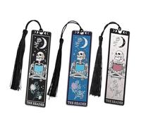 RNFKSU 3 Skeleton Tarot Card Bookmarks, Gothic Bookmarks With Tassels, Creative Reading Markers, Gifts For Book Lovers.
