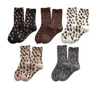RNFKSU 5 Pairs Of Striped Socks, Women'S Leopard Socks, Fashion Leopard Ankle Socks, Breathable Cotton Socks, Daily Casual Socks.