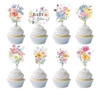 Rngmsi Baby in Bloom Baby Shower Decorations - 40PCS Flower Wildflower Floral Baby Shower Decor for Girls Baby in Bloom Cupcake Toppers Cake Decor Cute Garden Themed Gender Reveal Party Supplies