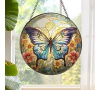 Rngmsi Butterfly Stained Glass Window Hanging Decor, 7.8″ Sun Catchers Stain Glass Window Hanging Indoor, Flower Suncatcher with Hook Home Wall Art Gift for Thanksgiving Christmas Housewarming