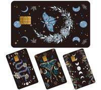 Rngmsi Credit Debit Card Skin - 4 Pcs Boho Butterfly Debit Card Stickers Sun Moon Moth Floral Waterproof Decal Cover Set for DIY Key Transportation Credit Cards Removable Sticker