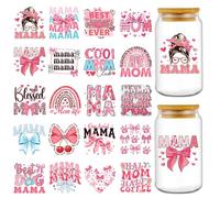Rngmsi Mama UVDTF Cup Wrap - 20 Sheets Mom UV DTF Cup Wraps for 16 oz, Pink Bow Aesthetic Uvdtf Stickers for Glass Water Botters, Rainbow Flower Affirmative Rub on Transfer Decals, Mother's Day Gift