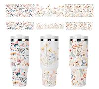 Rngmsi UV DTF Cup Wrap - 3 Set Flower UV DTF Cup Wraps for 40 oz Tumbler, Butterfly Uvdtf Wraps, Plant Personalized Waterproof Rub on Transfers for Glass Cups Wood Crafts