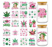 Rngmsi UV DTF Cup Wraps - 20 Sheets 420 Theme UV DTF Decals for 16 oz Glass Mugs, Tumblers, Weed Alien Lip Waterproof Rub on Transfer Stickers for DIY Wood Crafts