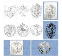 Rngmsi Water Soluble Embroidery Patterns - 6 Sheets Dragon Theme Stick and Stitch Embroidery Paper Designs, Fantastic Dragon Wash Away Transfer Paper Stabilizers for Hand Sewing Lovers