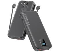 Rngsnoy Portable Charger 12000mAh 22.5W w/Built-in Cable & Wall Plug Black