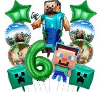 RNHDLY 6th Birthday Party Decorations Boys, 11Pcs Miner Foil Balloons, Gaming Birthday Decorations, Gaming Theme Party Supplies Decoration