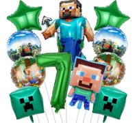RNHDLY 7th Birthday Party Decorations Boys, 11Pcs Miner Foil Balloons, Gaming Birthday Decorations, Gaming Theme Party Supplies Decoration