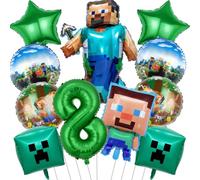 RNHDLY 8th Birthday Party Decorations Boys, 11Pcs Miner Foil Balloons, Gaming Birthday Decorations, Gaming Theme Party Supplies Decoration