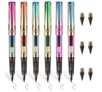 RNHDLY Eternal Pencil, Pack of 6 Inkless Pencils, Eternal Pencil, Eternal Pencil with Eraser, Interchangeable Eternal Pencil with 6 Replacement Heads Refills, Iridescent Colours