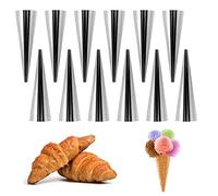 RNHDLY Non-Stick Cream Horn Cones 12Pcs Stainless Steel Cream Horn Moulds, Metal Cones for Baking, Cannoli Form Tubes