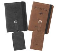 RNIEGA 2 Set Passport Covers Holder for Travel Leather Rfid Passport Wallets Holder for Mr and Mrs, Brown+Black