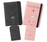 RNIEGA 2 Set Passport Covers Holder for Travel Leather Rfid Passport Wallets Holder for Mr and Mrs, Pink+Black