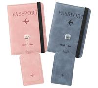 RNIEGA 2 Set Passport Covers Holder for Travel Leather Rfid Passport Wallets Holder for Mr and Mrs, Pink+Blue