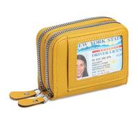 RNIEGA Credit Card Holder Wallet RFID Blocking Leather Small Wallet for Women Double Zipper Wallet with ID Window, A-Yellow, S