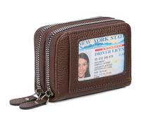 RNIEGA Credit Card Holder Wallet RFID Blocking Leather Small Wallet for Women Double Zipper Wallet with ID Window, A-Coffee, Compact