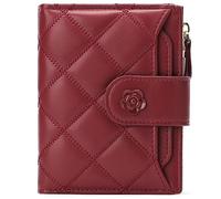 RNIEGA Small Wallets for Women Leather Bifold Wallet Women RFID Blocking Purse Credit Card Holder with 15 Card Slots and ID Window Coin Pocket, A-Burgundy, 4.72 inches, Modern