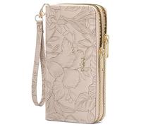 RNIEGA Wallets for Women RFID Blocking Leather Women's Wallet Large Capacity Double Zip Wristlet Clutch, A-Beige, 7.87 inches x 4.13 inches x 1.57 inches, Classic