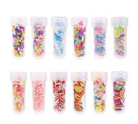 Rnigra 12 Bottles of Colored Clay Slices, Slime Charms, Slime Add Ins for Nail Art, DIY Crafts, for Creative Projects, Fruit, Snow, Stars, Snowflakes, Hearts etc. Patterns