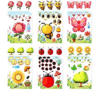 Rnigra 12 Sheets Make A Face Stickers, Garden Theme DIY Face Stickers Kids, Funny Faces Sticker Book, Make Your Own Sticker for Party Goodie Bags, Kids Party Favor Supplies Craft